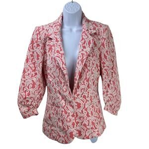 Tart Collections Blazer Single Button Lace Overlay Coral White Sz M NWT